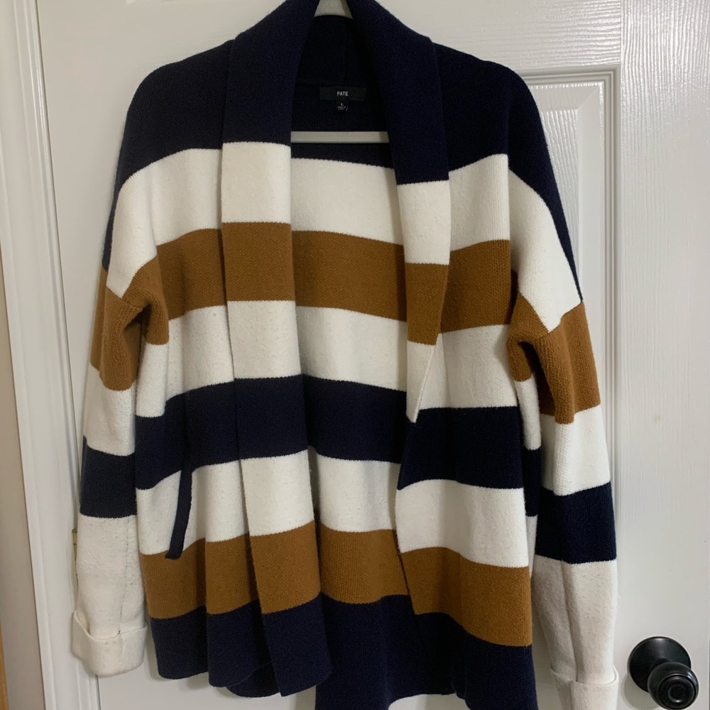 Vici Pocketed Striped Cardigan Size L - Picture 5 of 8